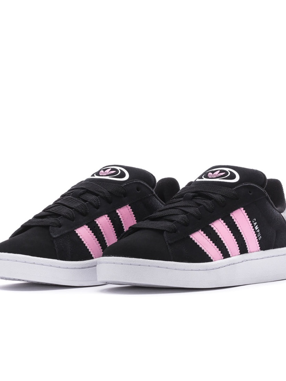 adidas Women's Black Suede Sneakers with Pink Three-Stripes